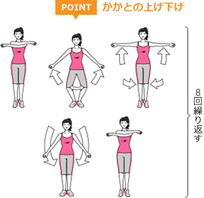 POINT かかとの上げ下げ 8回繰り返す