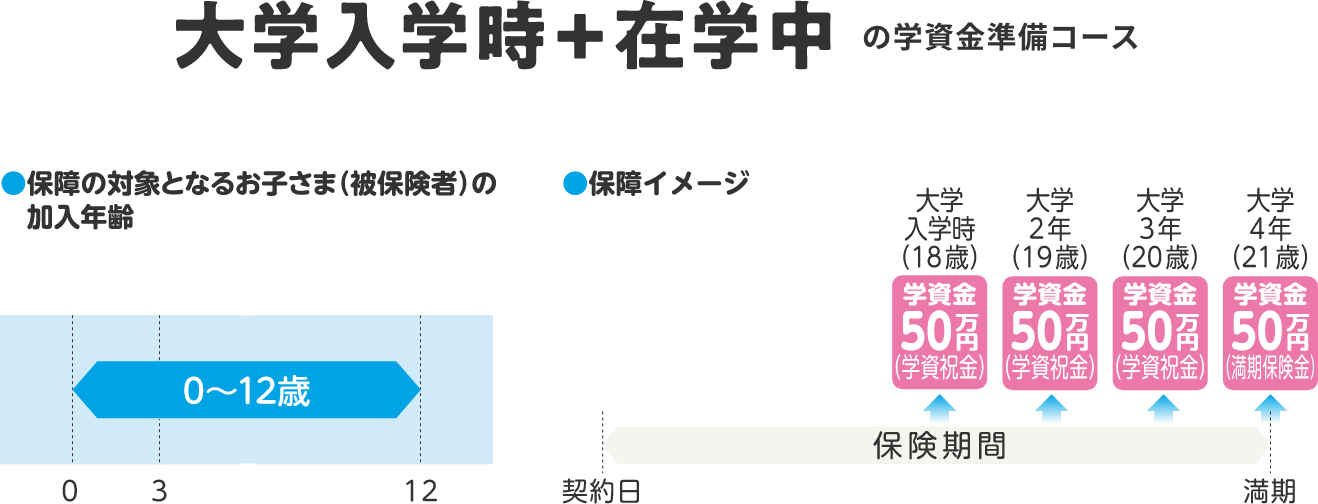 大学入学時+在学中の学資金準備コース